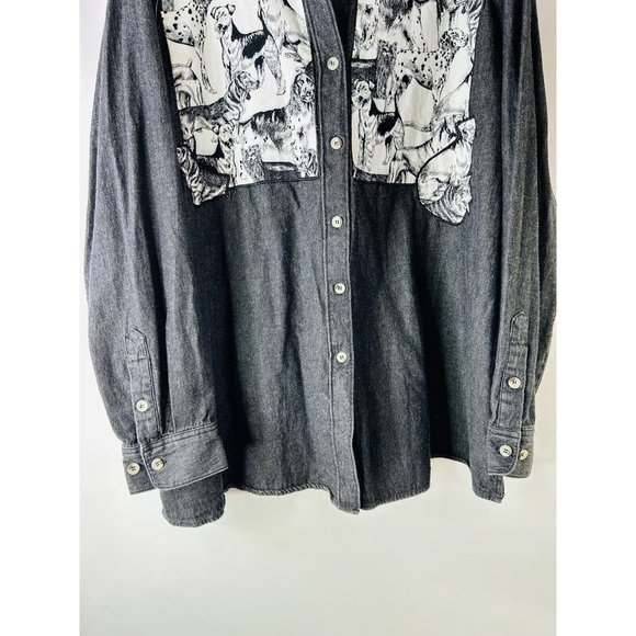 The Quacker Factory Puppy Dog Patchwork Denim Button Shirt - Picture 5 of 5